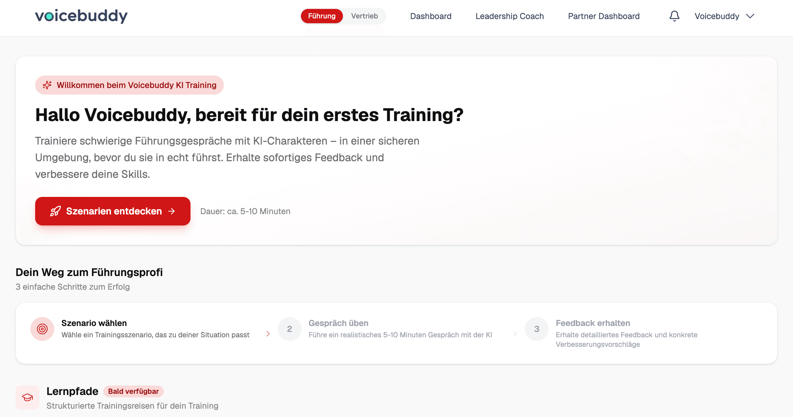 Interaktive Plattform für KI-gestütztes Führungstraining mit Szenarien und Feedback.