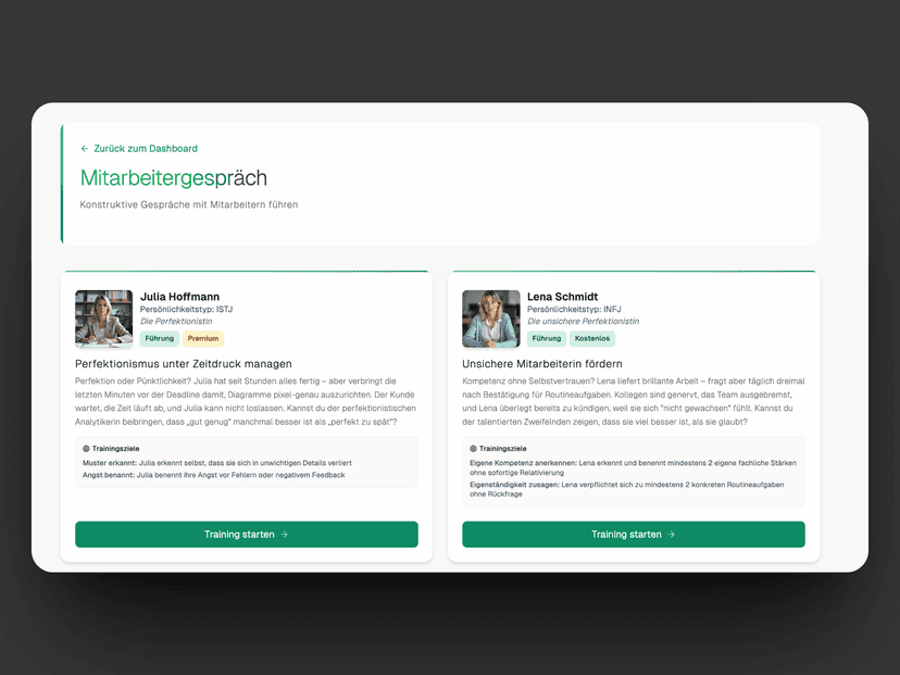 Szenario-Auswahl Interface